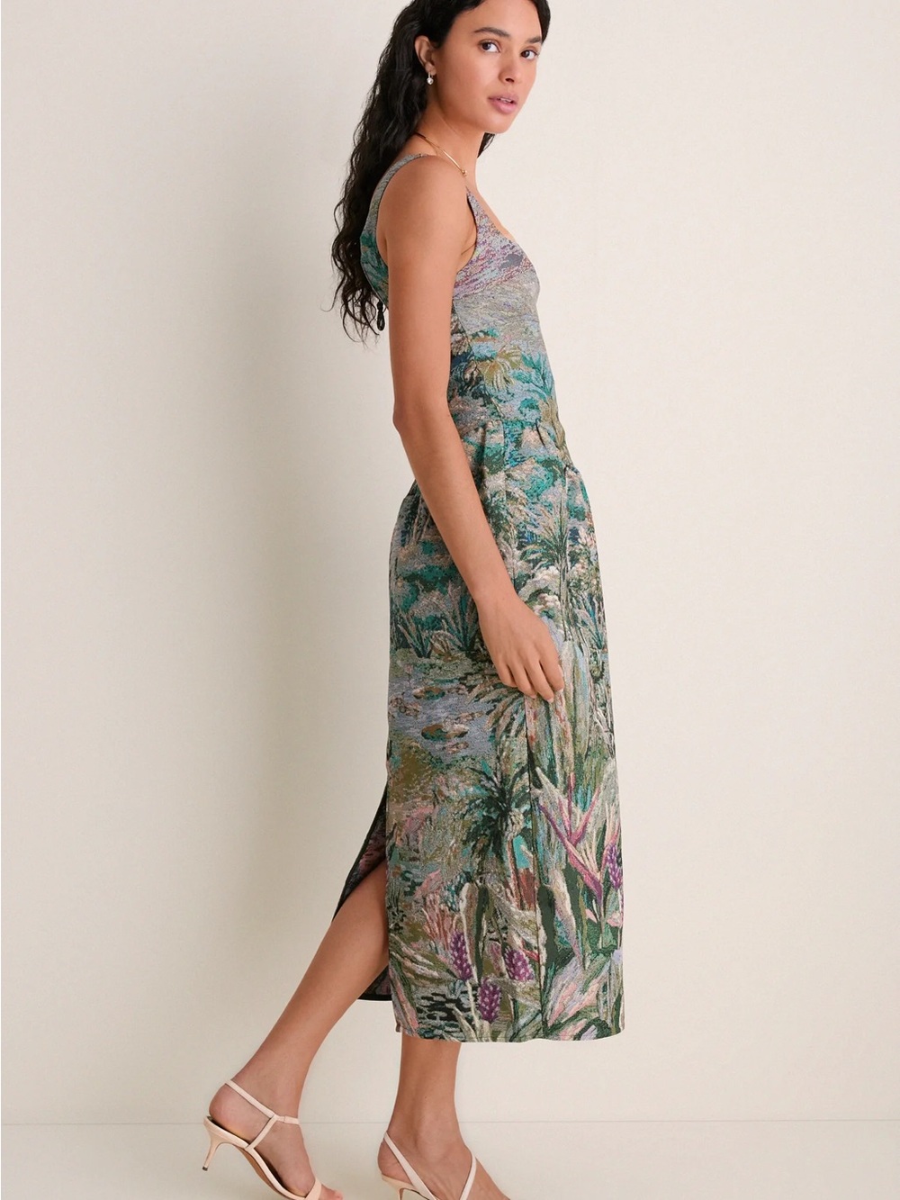 Farm Rio Petricor Floral Tapestry Square-Neck Midi Dress in Multicolor - Picture 5 of 7